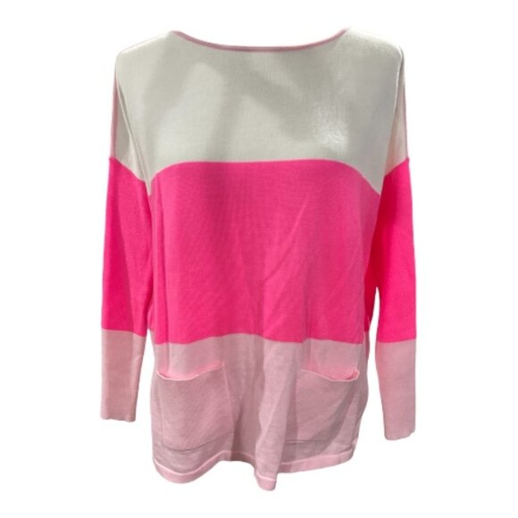 Lilly Pulitzer Colorblock Pink & White Sweater — XXS — Tassel Hem + Front Pocket - Picture 1 of 9
